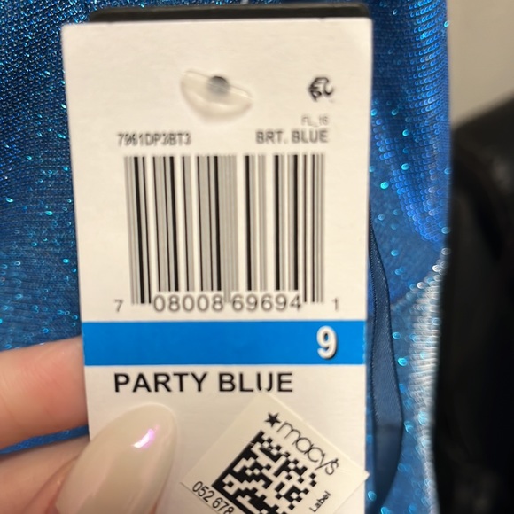 Party Blue Dress from Macys Glittered. Tight fitting at top a flows at bottom - Picture 2 of 2